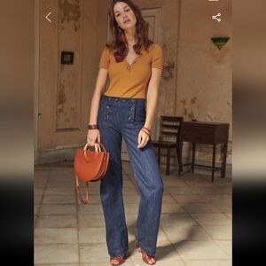 Sezane The New Parisien Blue Flared Cut Trousers
